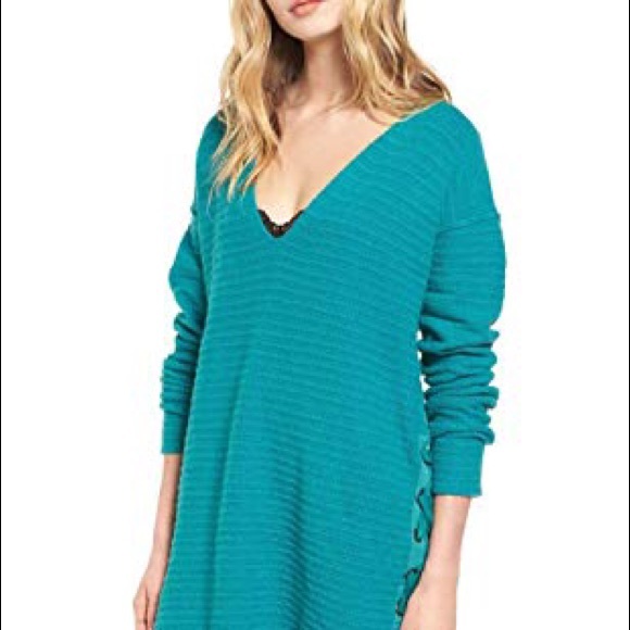 NWT Free People Heart it Laces Sweater in Sky - Picture 2 of 5